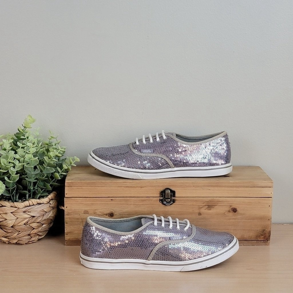 Vans Authentic Sequin Silver Lace Up Low Top Lo Pro Sneakers Shoes TB4R 6.5 - Picture 2 of 12